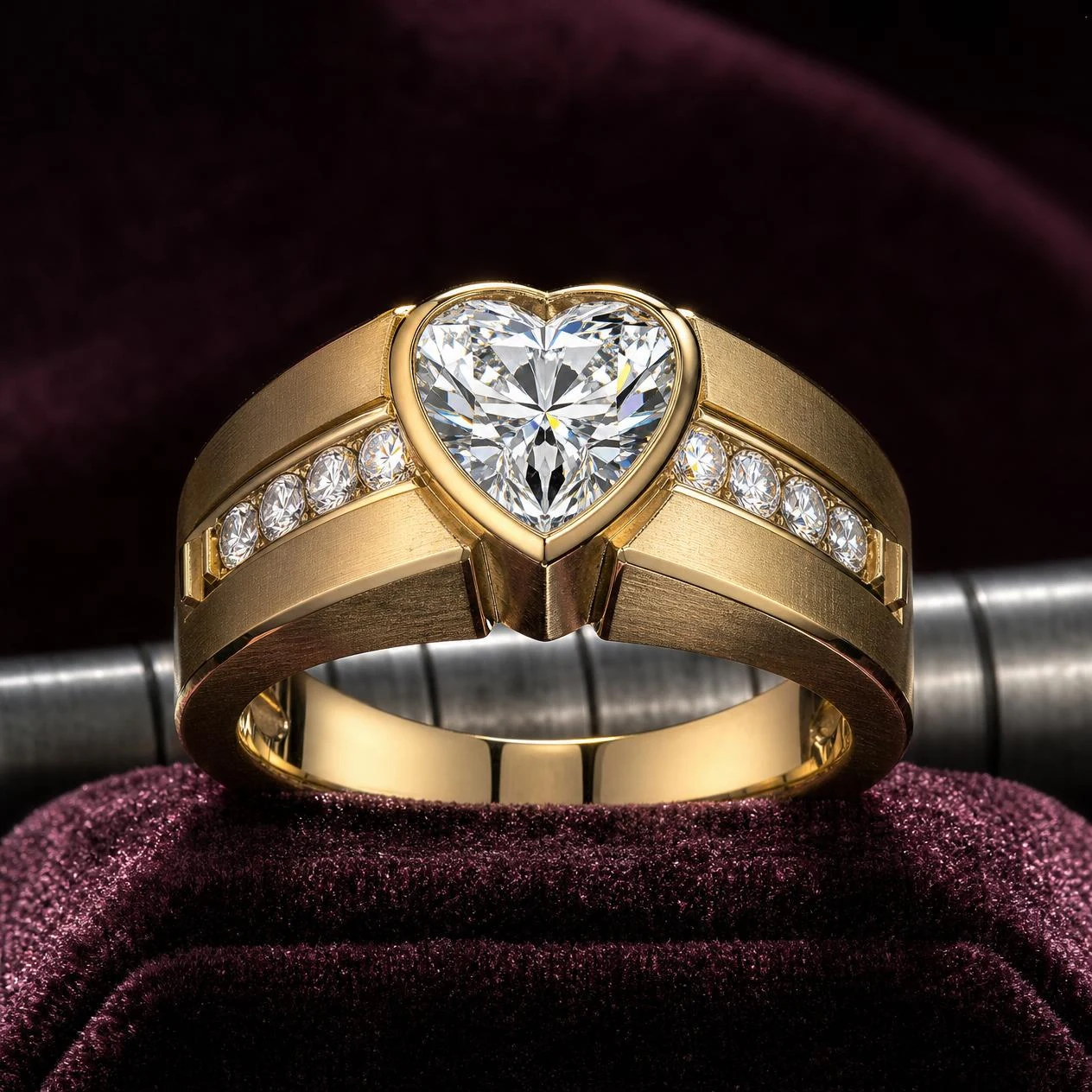 Imperatore Vigile, 2.1 ct tw heart lab grown diamond men’s ring in 18K yellow gold (front view)