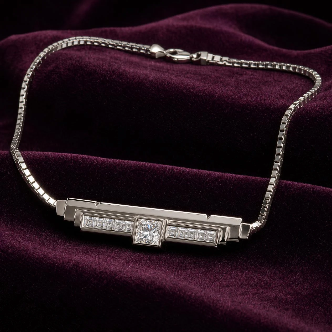 Baluardo Imperiale, 2.56 ct tw princess lab grown diamond men’s necklace in 18K white gold (front view)