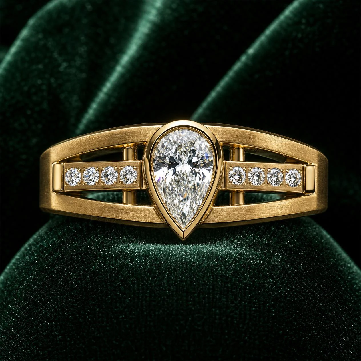 Basalto di Marmo, 1.26 ct tw pear lab grown diamond men’s ring in 18K yellow gold (front view)