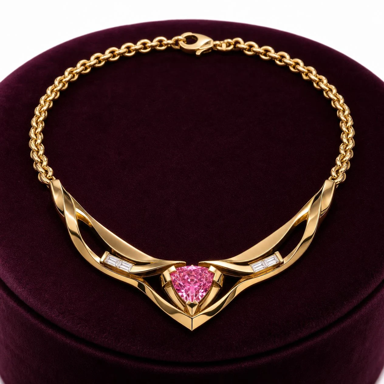Falco del Sud, 2.28 ct tw trillion lab grown diamond men’s necklace in 18K yellow gold (front view)