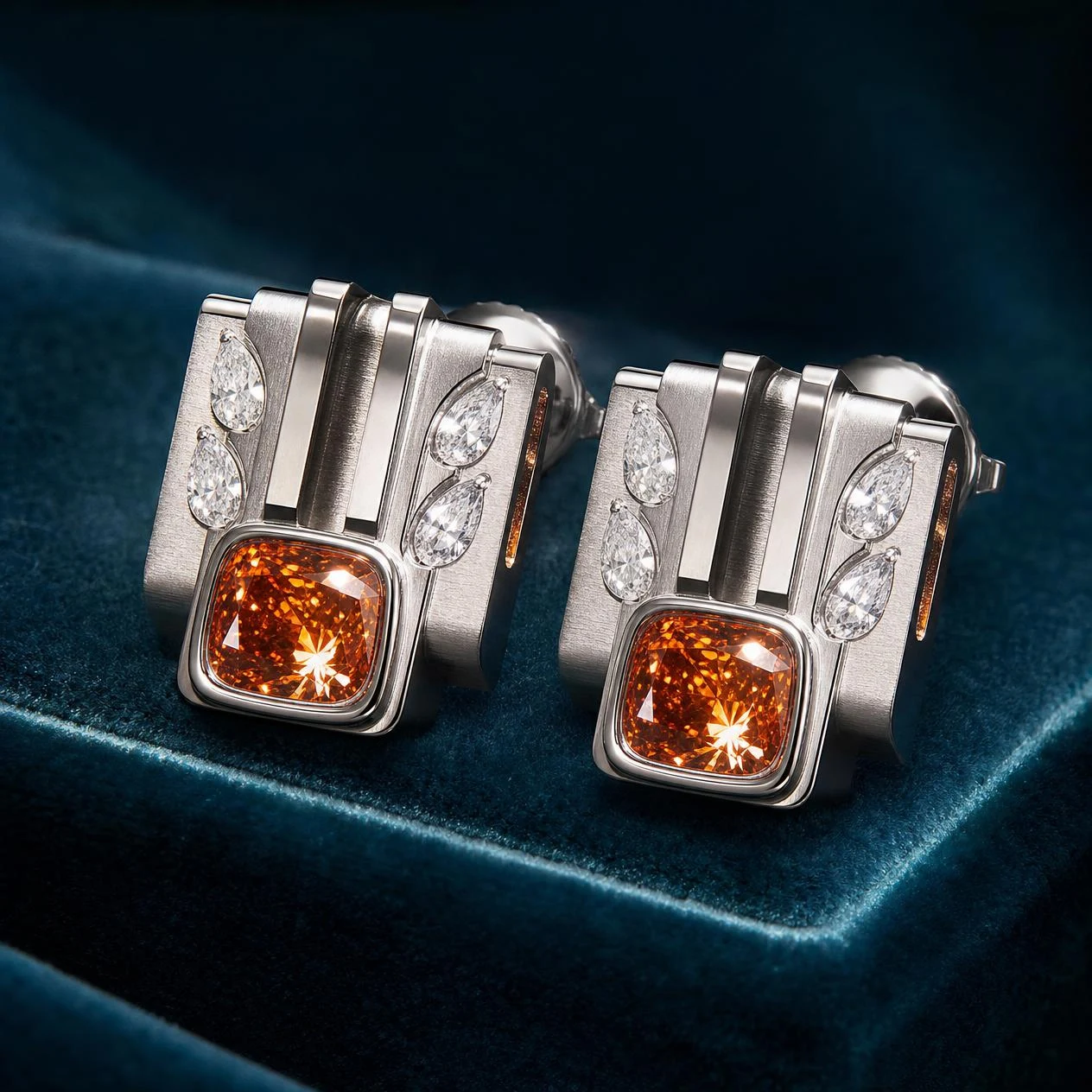 Nord Antico, 2.82 ct tw cushion lab grown diamond men’s earrings in 18K white gold (front view)