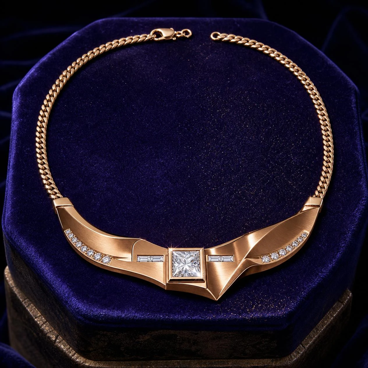 Ombra Suspendue, 3.01 ct tw princess lab grown diamond necklace in rose gold (front view)