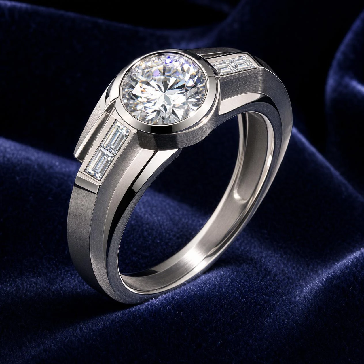Scoglio di Mezzanotte, 3.05 ct tw round lab grown diamond men’s ring in 18K white gold (front view)