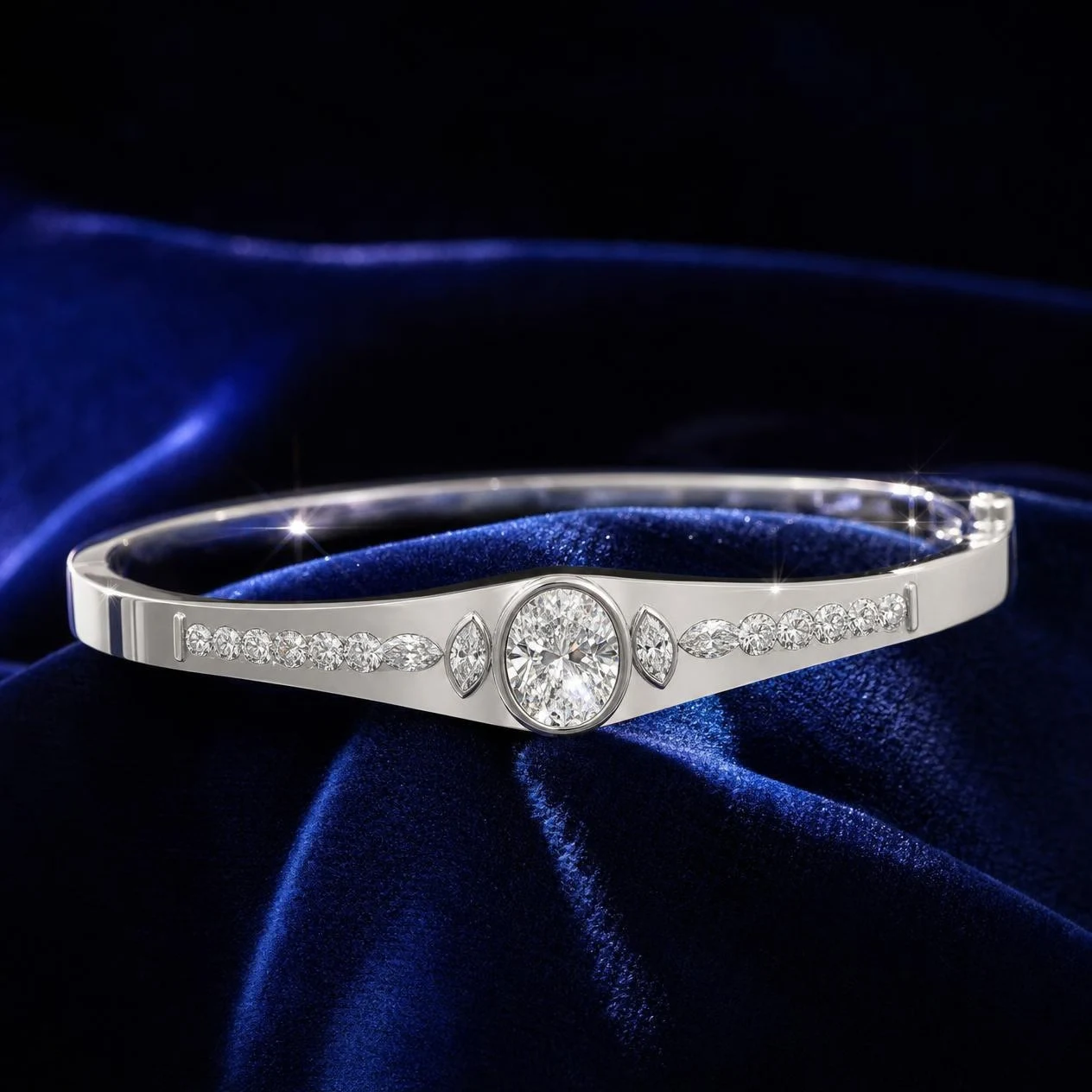 Perla Fiorita, 3.03 ct tw oval lab grown diamond bracelet in 18K white gold (front view)