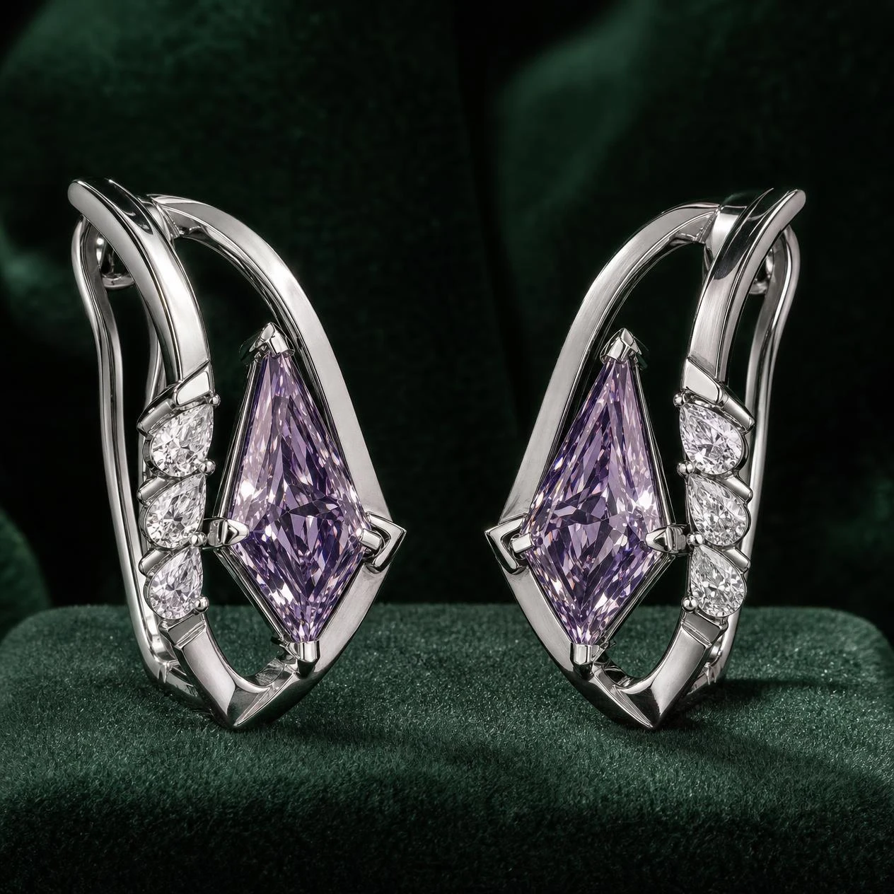 Orchidea Sognante, 3.2 ct tw kite lab grown diamond earrings in 18K white gold (front view)