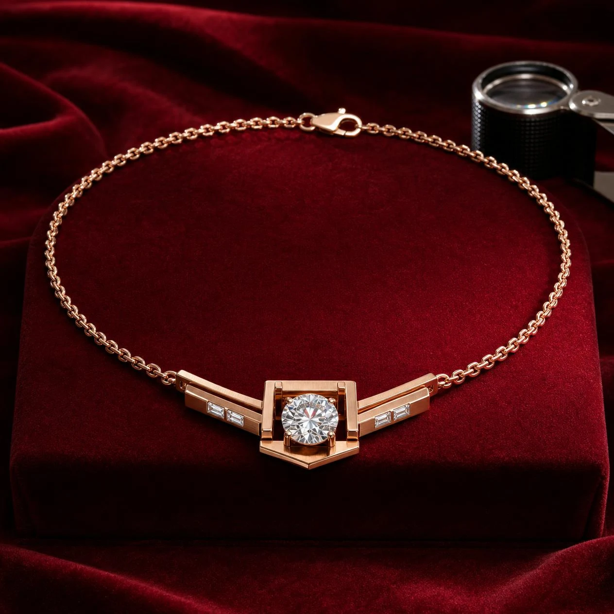 Barone Fiero, 3.01 ct tw round lab grown diamond men’s necklace in rose gold (front view)