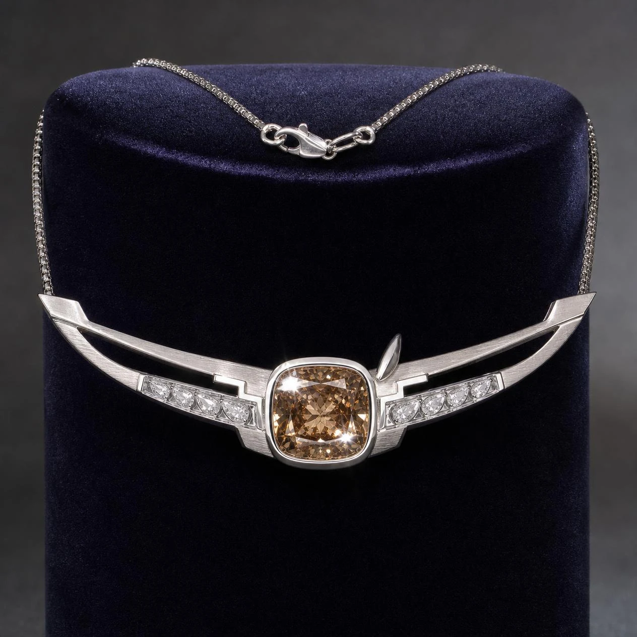 Alba Eletta, 3.25 ct tw cushion lab grown diamond necklace in 18K white gold (front view)