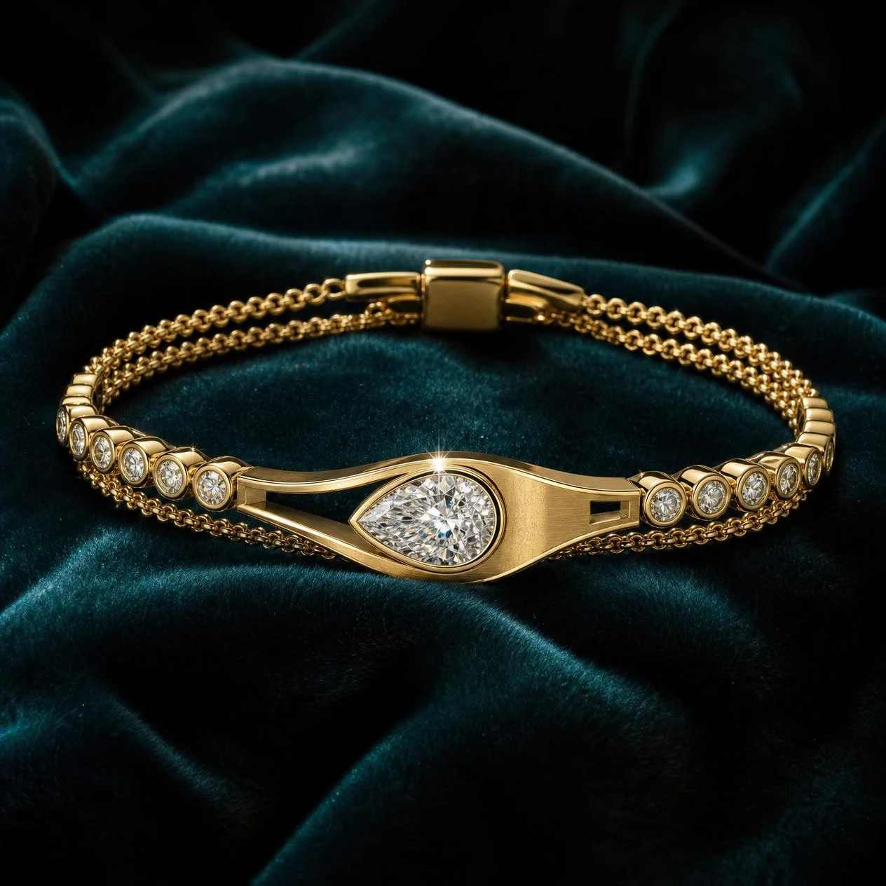 Monarca Audace, 2.1 ct tw pear lab grown diamond men’s bracelet in 18K yellow gold (front view)