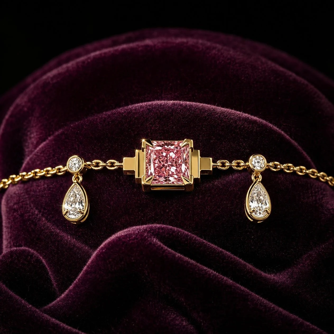 Bastione Nero, 2.26 ct tw princess lab grown diamond men’s bracelet in 18K yellow gold (front view)