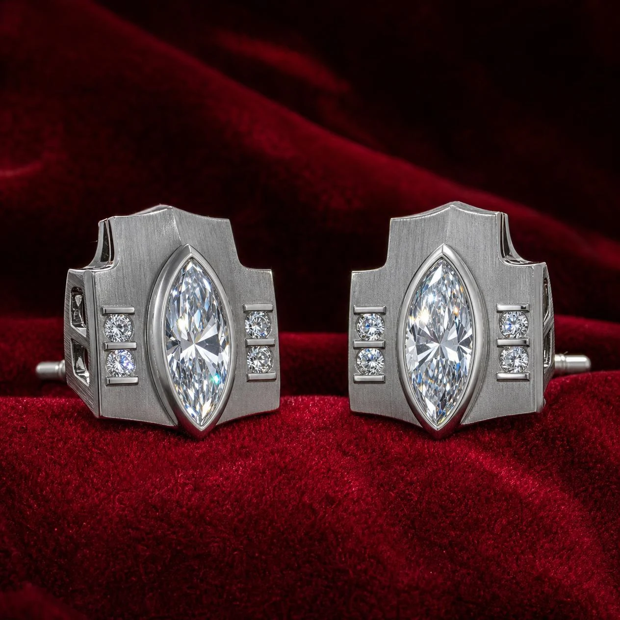 Monarca Tenace, 5.12 ct tw marquise lab grown diamond men’s earrings in 18K white gold (front view)