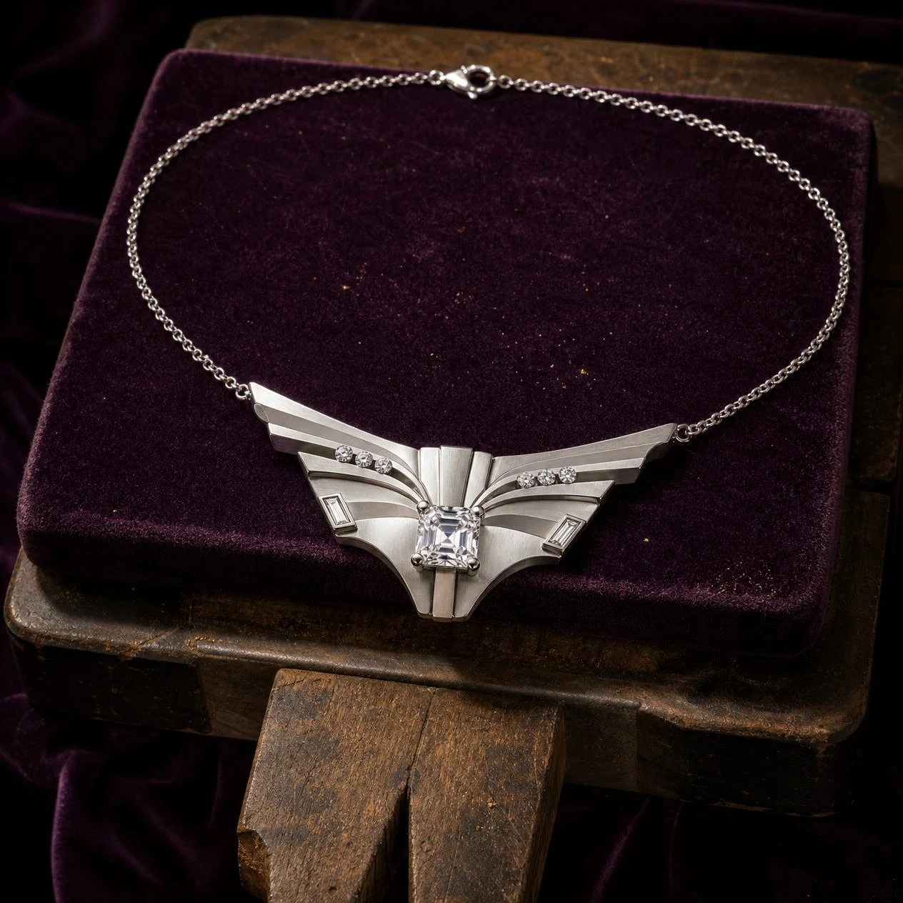 Ambra Lieve, 2.42 ct tw asscher lab grown diamond necklace in 18K white gold (front view)