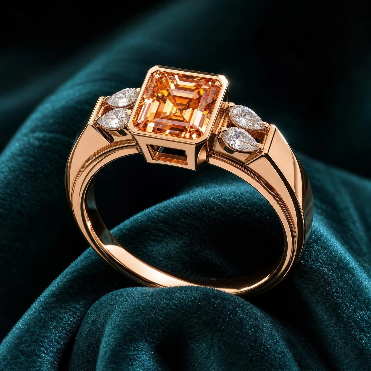 Riva d'Ivoire, 2.35 ct tw asscher lab grown diamond ring in rose gold (front view)