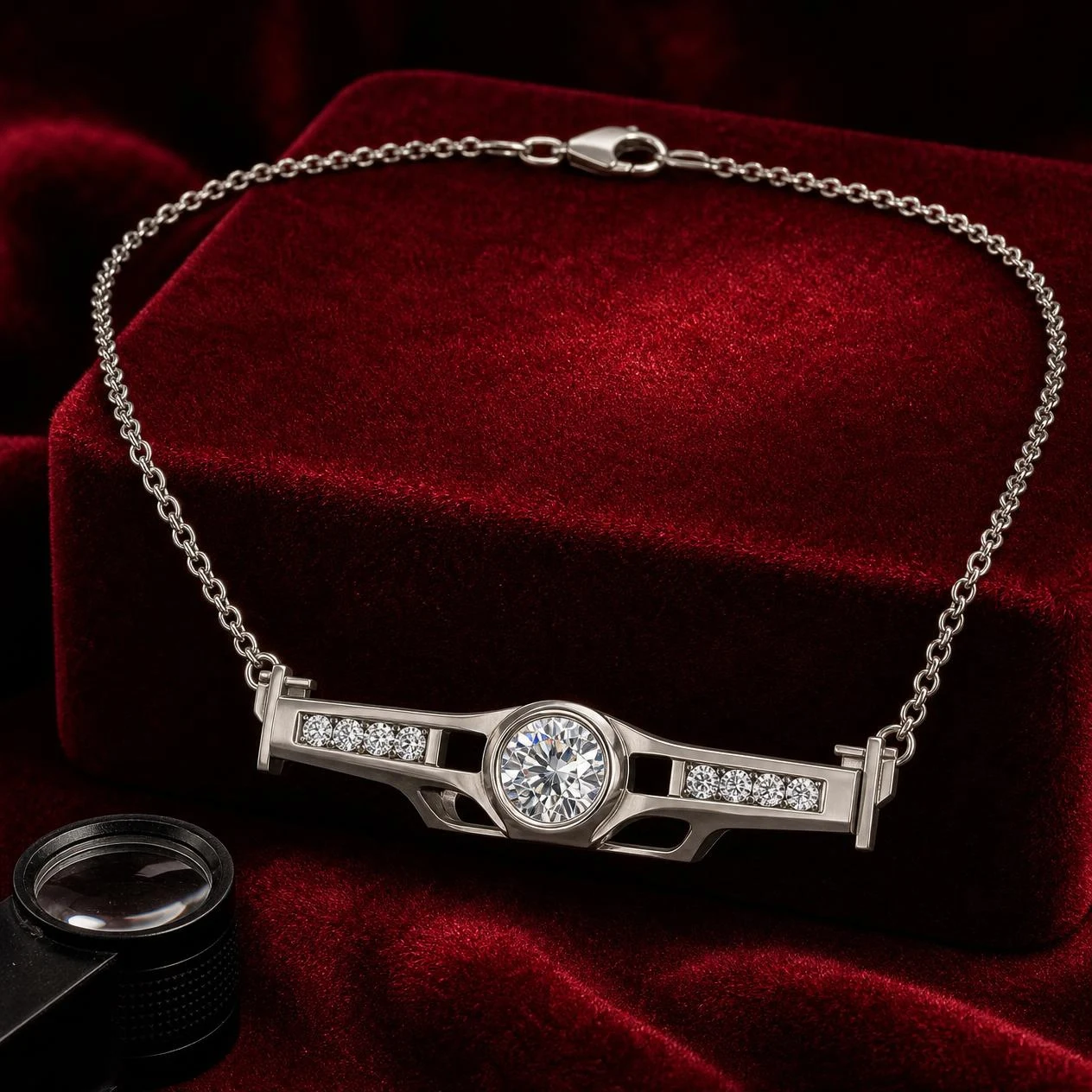 Molo del Sud, 1.26 ct tw round lab grown diamond men’s necklace in 18K white gold (front view)