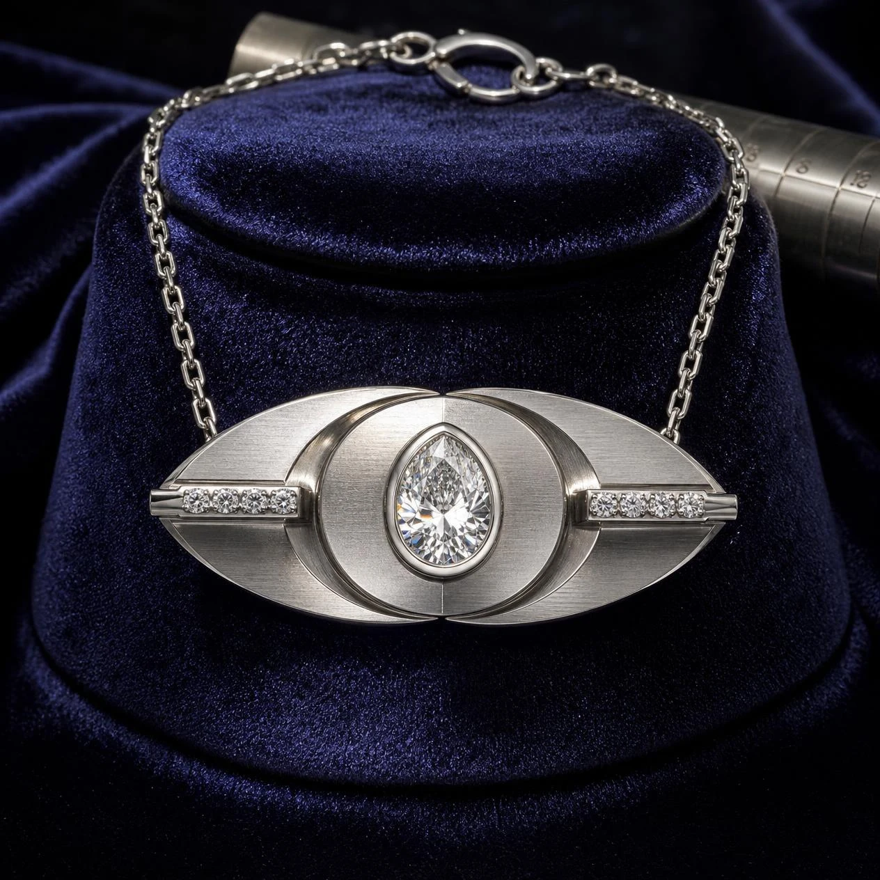 Viola di Rugiada, 1.86 ct tw pear lab grown diamond necklace in 18K white gold (front view)
