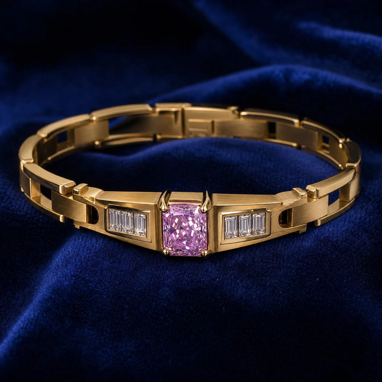 Corsaro di Venezia, 1.78 ct tw radiant lab grown diamond men’s bracelet in 18K yellow gold (front view)