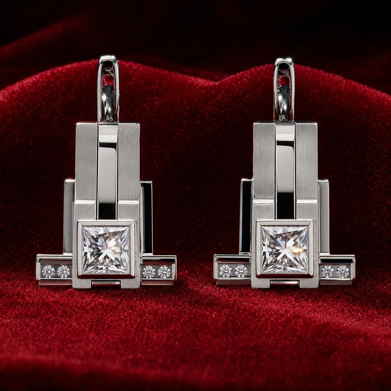 Meridiano Profondo, 6.04 ct tw princess lab grown diamond men’s earrings in 18K white gold (front view)
