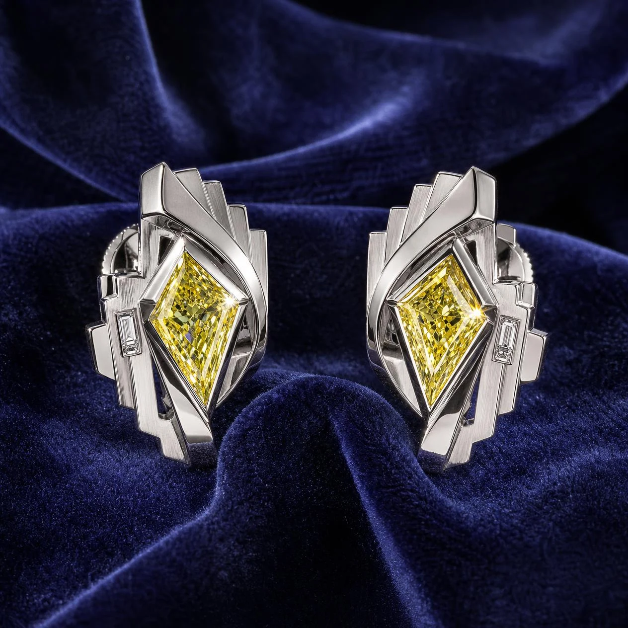 Vulcano di Venezia, 4.72 ct tw kite lab grown diamond men’s earrings in 18K white gold (front view)