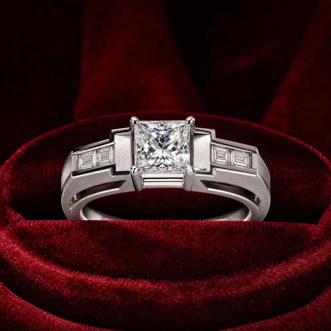 Corsaro Indomito, 2.66 ct tw princess lab grown diamond men’s ring in 18K white gold (front view)