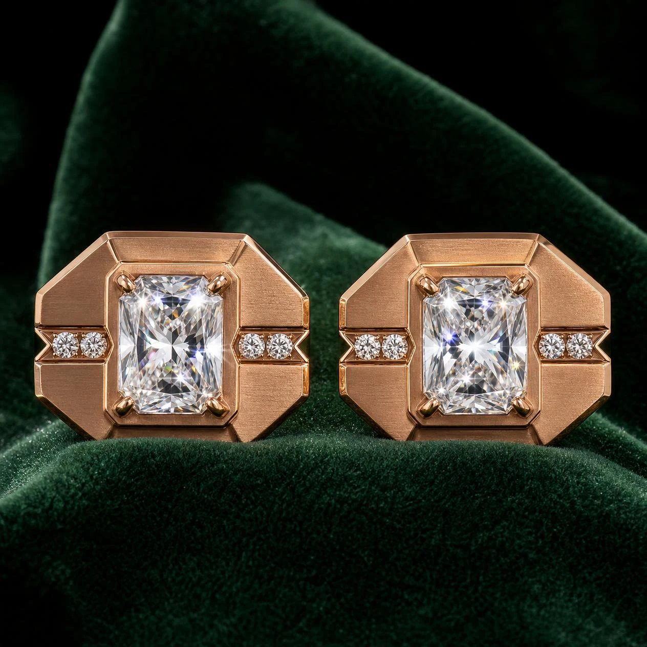 Titano Profondo, 3.24 ct tw radiant lab grown diamond men’s earrings in rose gold (front view)