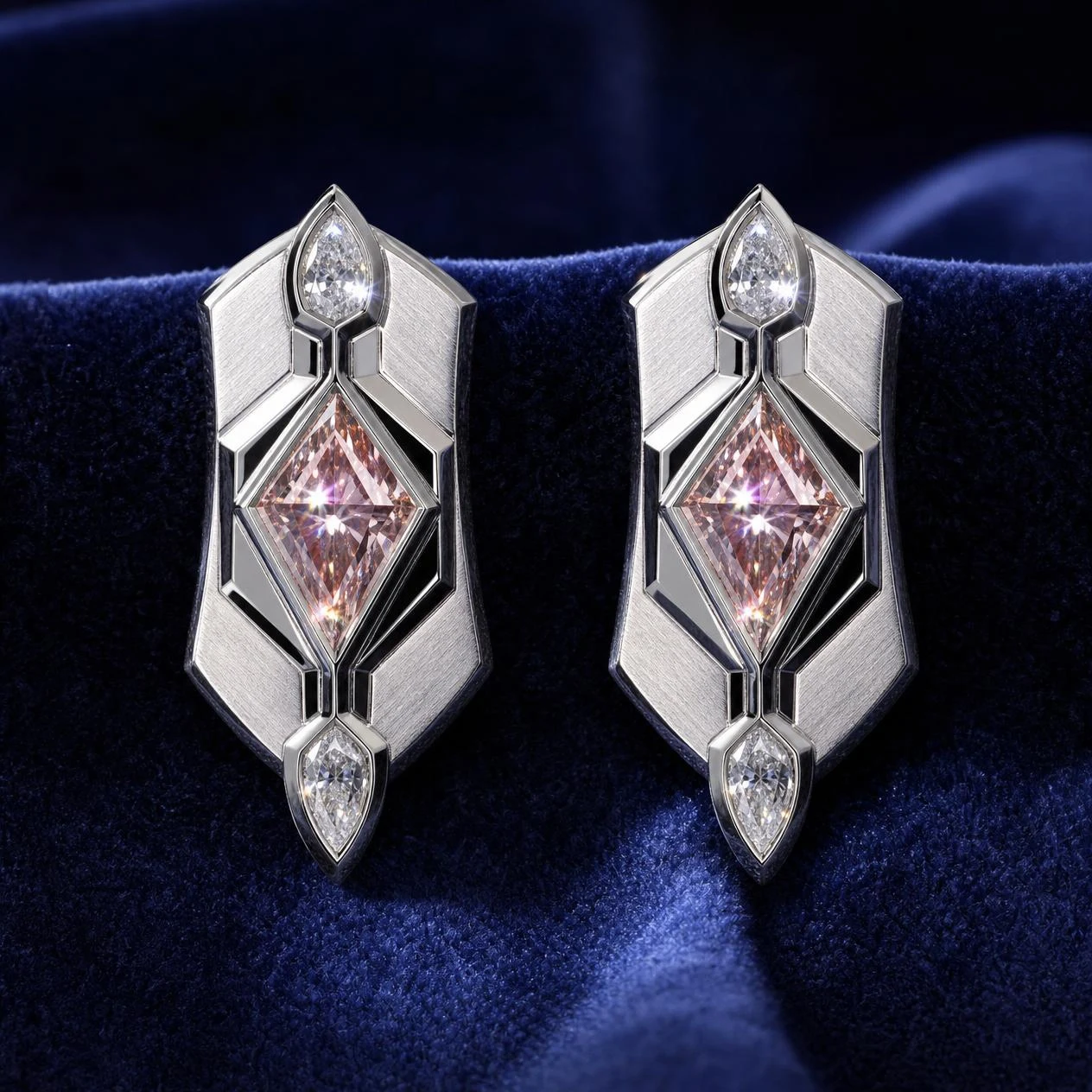 Pellegrino Reale, 2.7 ct tw kite lab grown diamond men’s earrings in 18K white gold (front view)