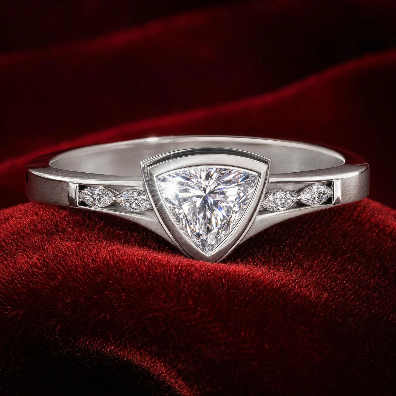 Neve Brillante, 2.62 ct tw trillion lab grown diamond ring in 18K white gold (front view)