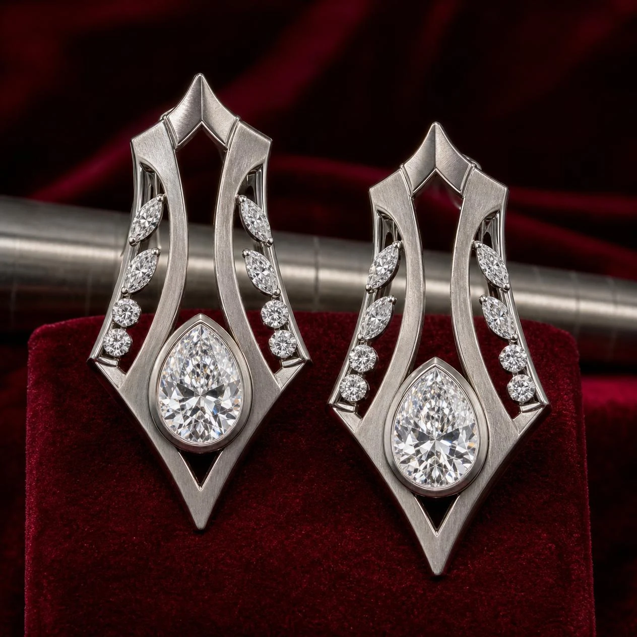 Belle Soave, 3.88 ct tw pear lab grown diamond earrings in 18K white gold (front view)