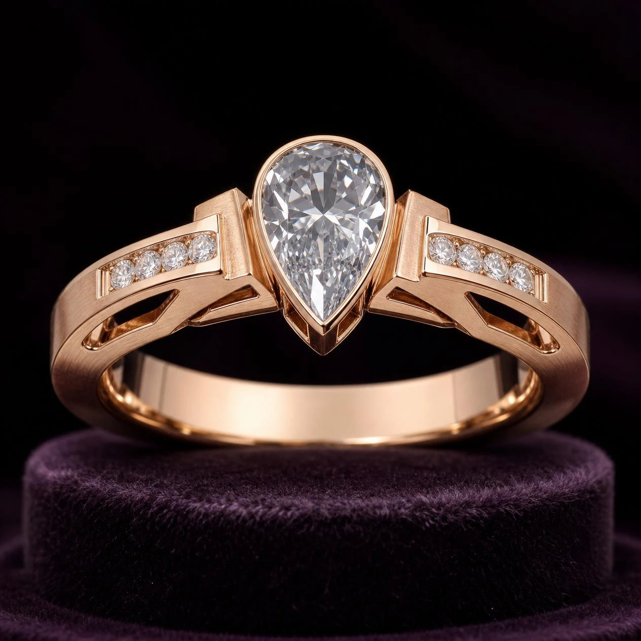 Sole Infinie, 1.74 ct tw pear lab grown diamond ring in rose gold (front view)
