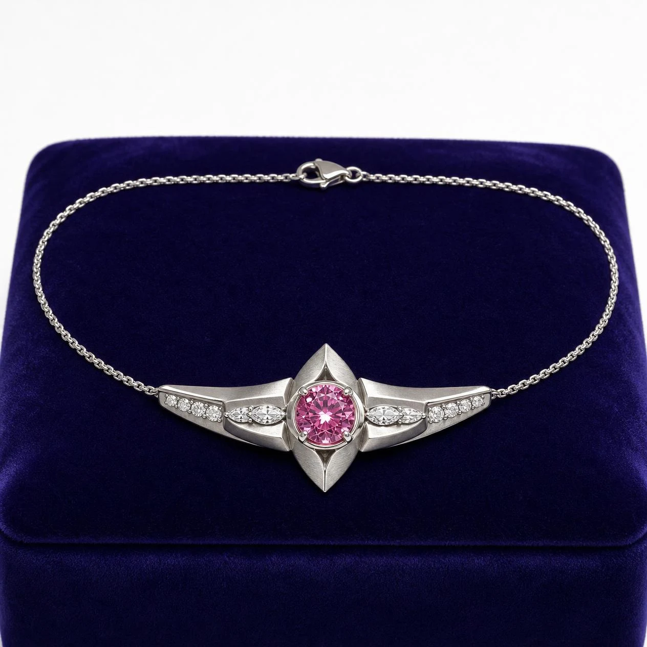 Camelia Lucente, 1.68 ct tw round lab grown diamond necklace in 18K white gold (front view)