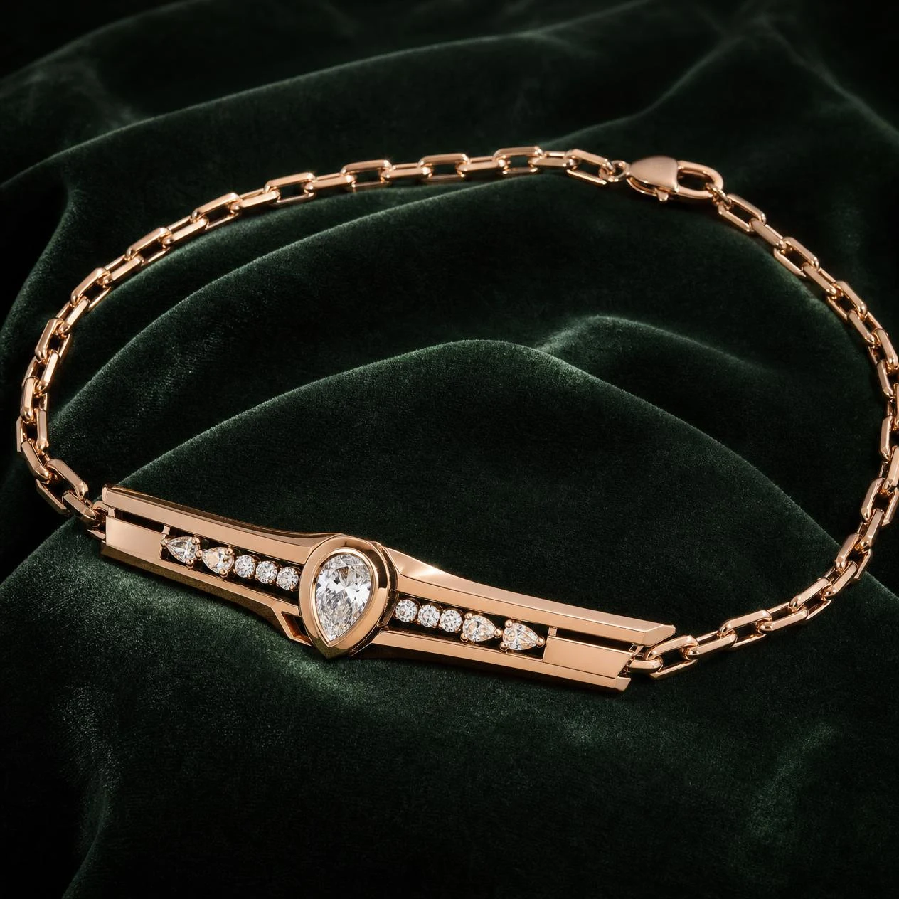 Scoglio di Notte, 1.68 ct tw pear lab grown diamond men’s necklace in rose gold (front view)