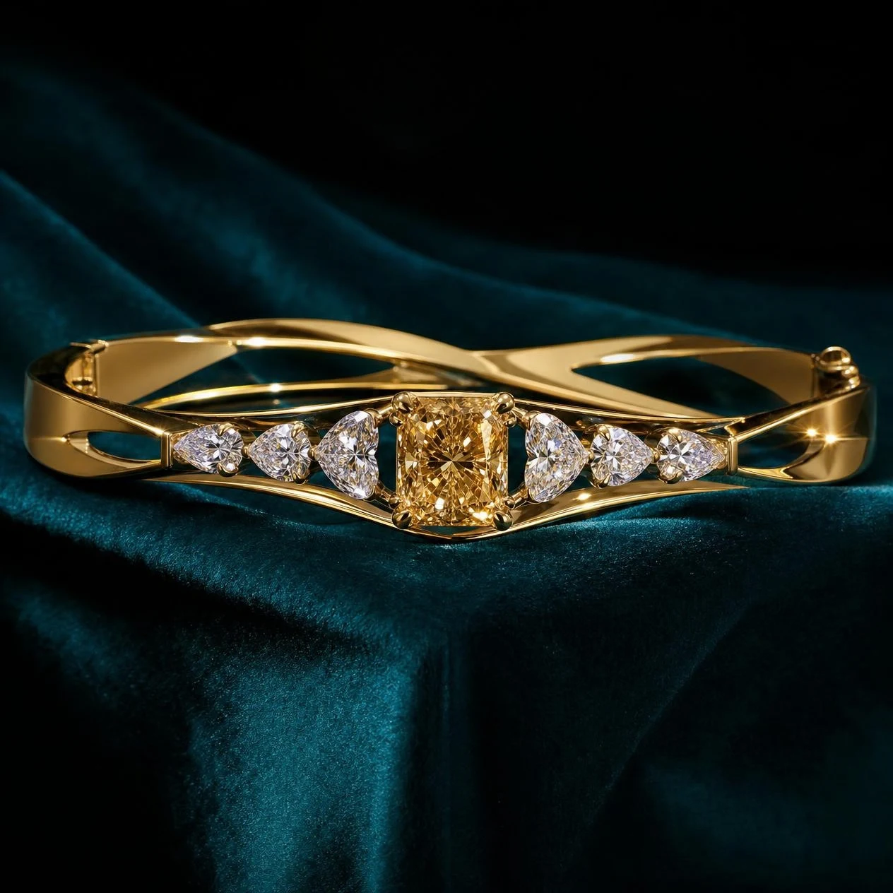 Ombra Royale, 2.9 ct tw radiant lab grown diamond bracelet in 18K yellow gold (front view)