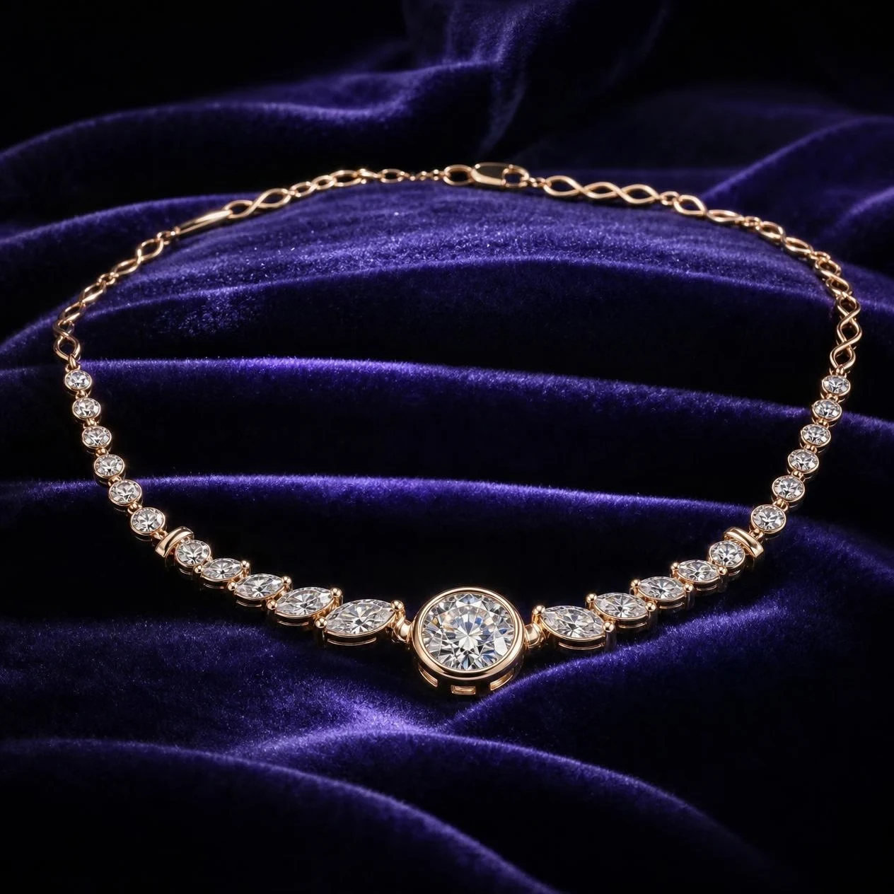 Douce Dorée, 2.34 ct tw round lab grown diamond necklace in rose gold (front view)