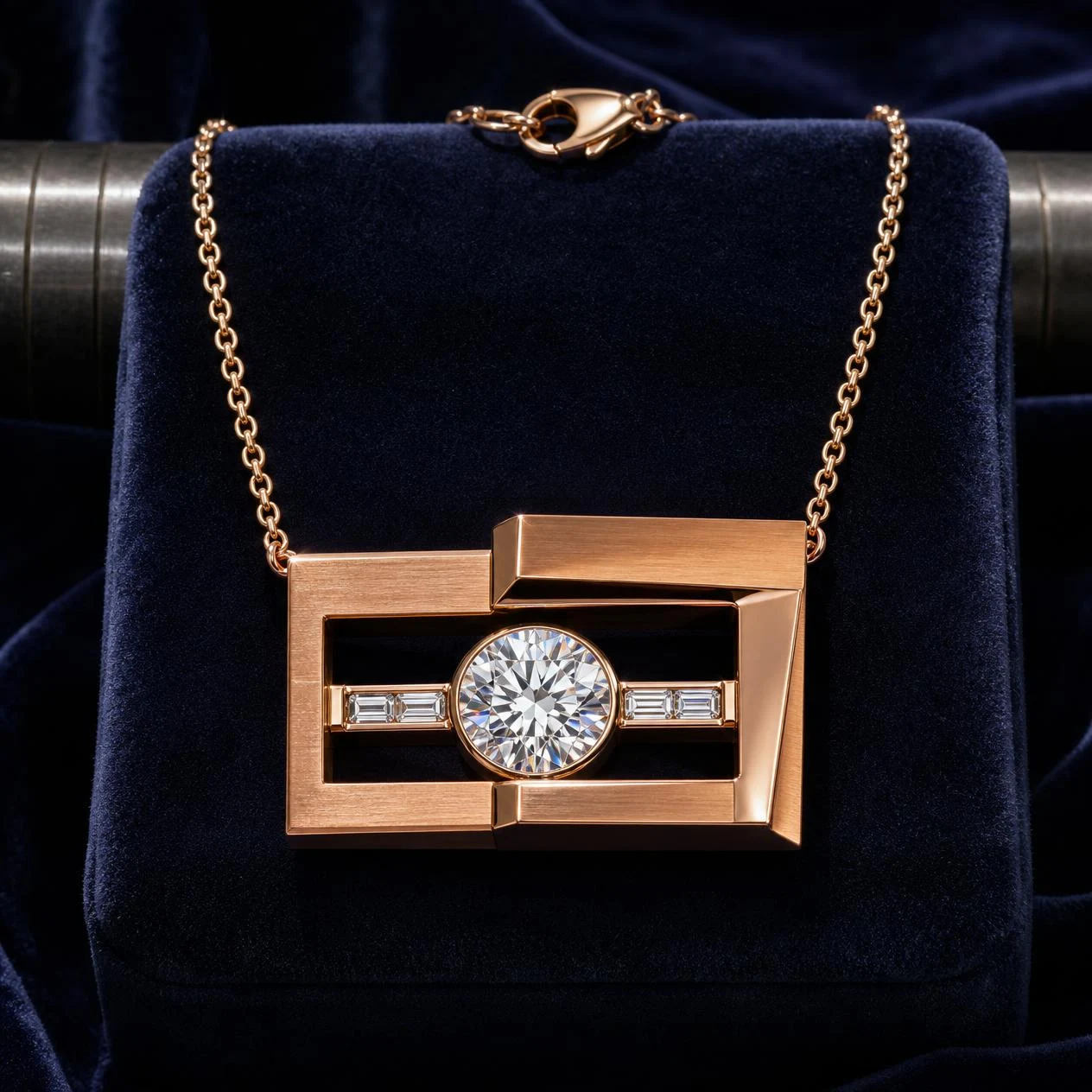 Elmo Indomito, 2.74 ct tw round lab grown diamond men’s necklace in rose gold (front view)
