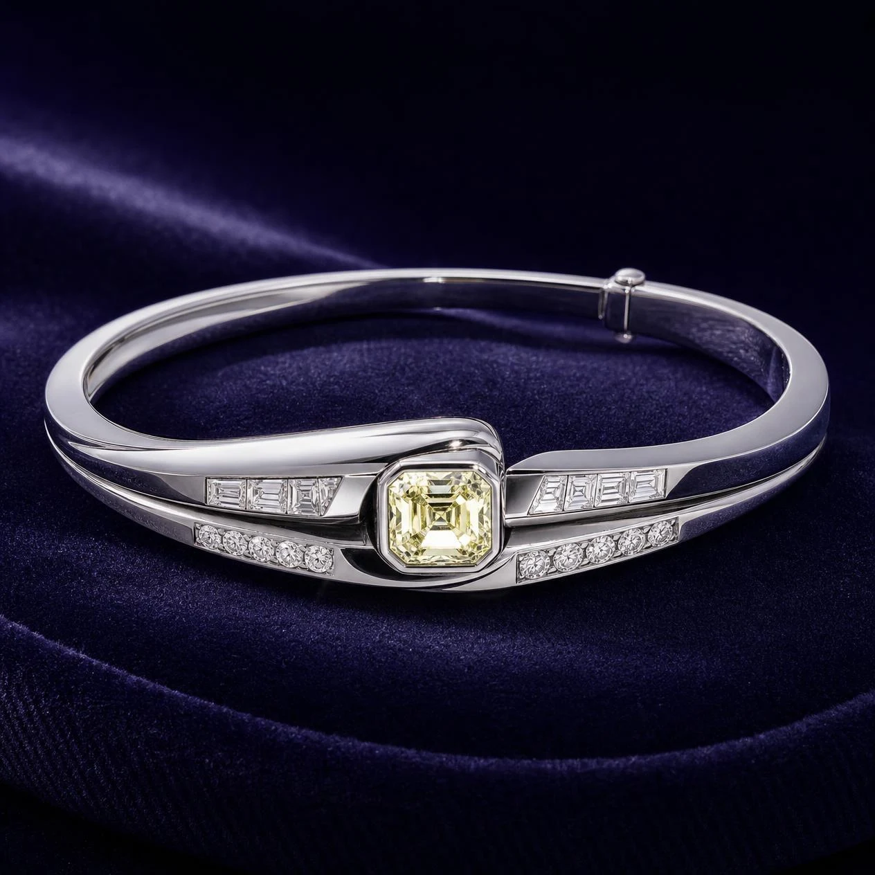 Ciel Delicata, 3.49 ct tw asscher lab grown diamond bracelet in 18K white gold (front view)