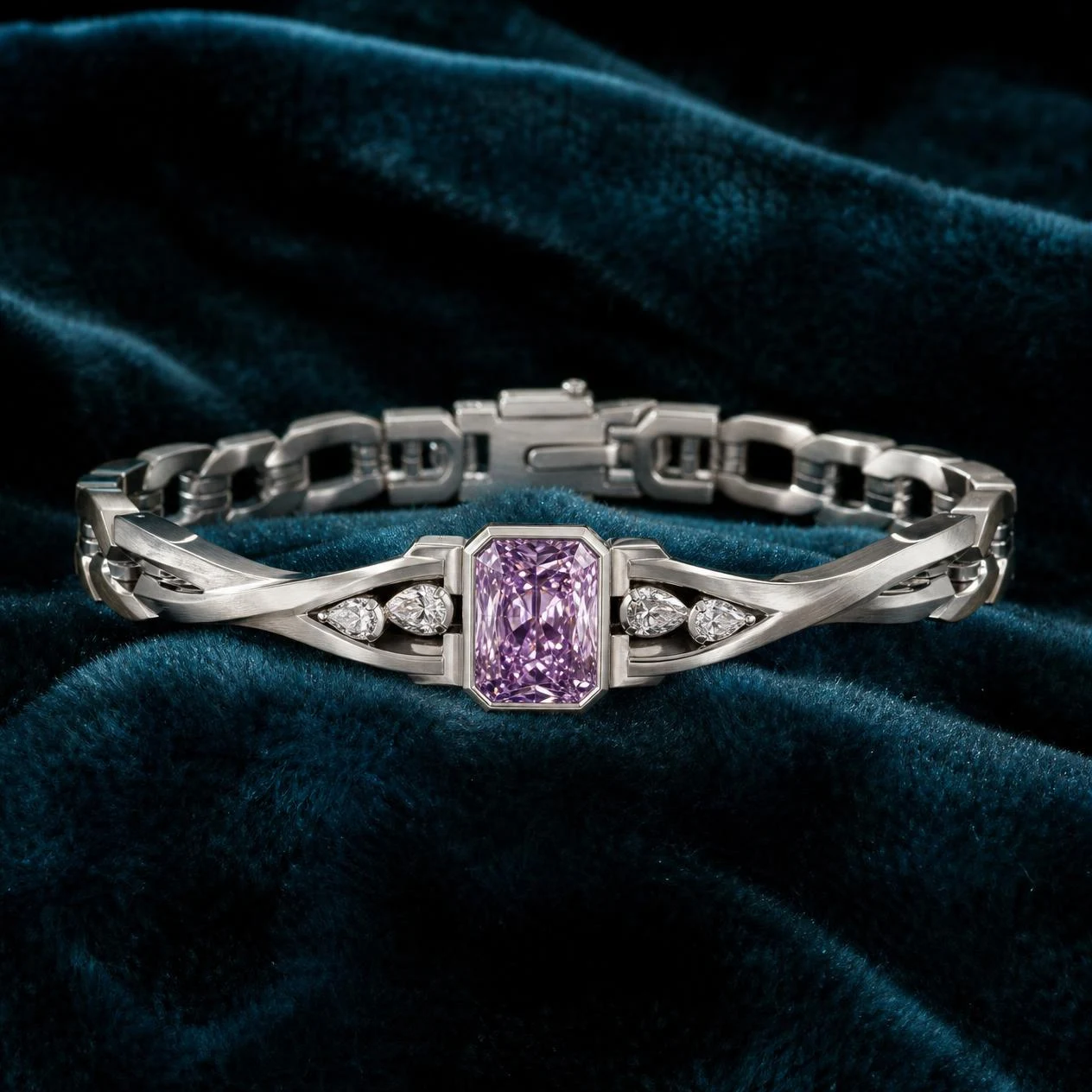 Marchese Sovrano, 2.16 ct tw radiant lab grown diamond men’s bracelet in 18K white gold (front view)