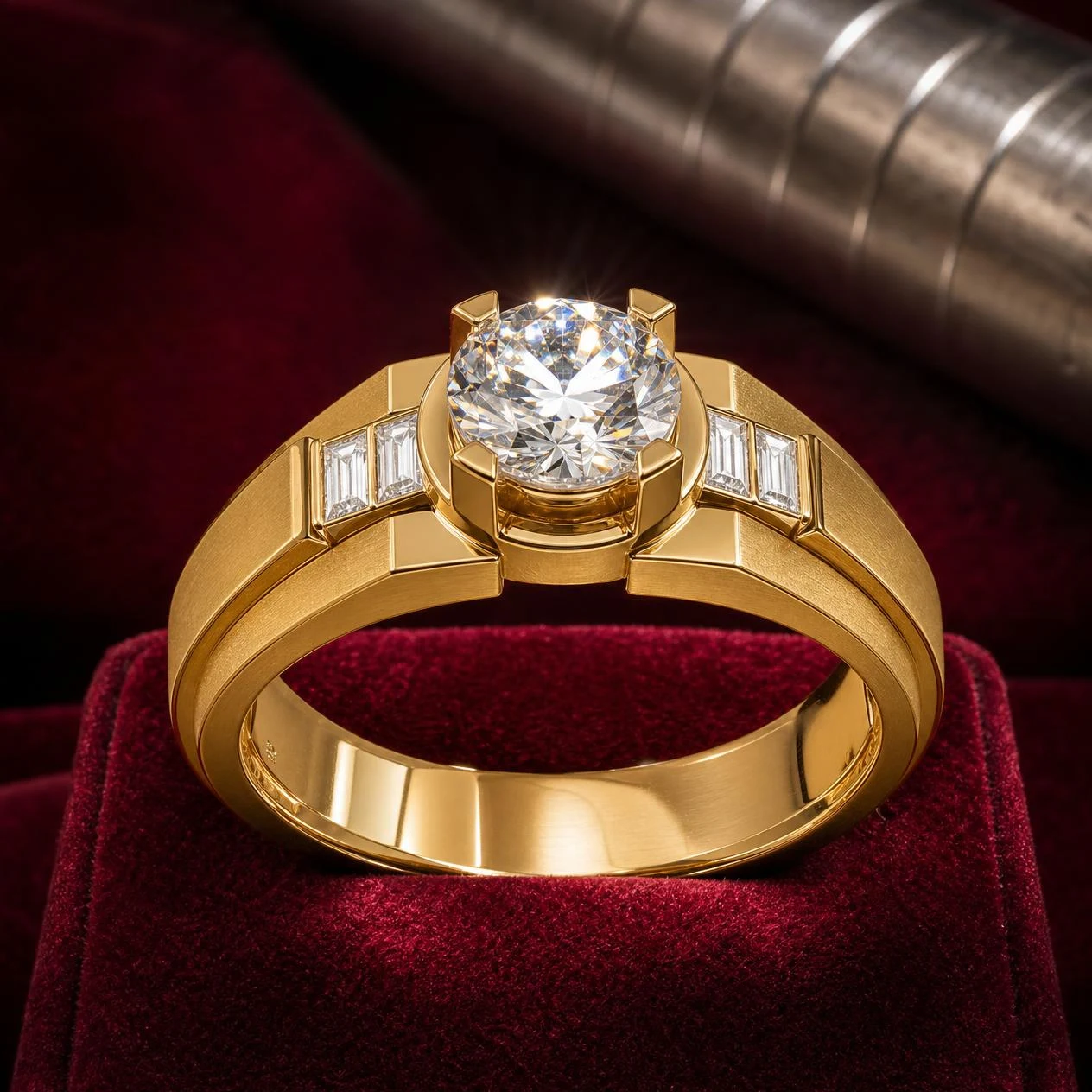 Patrizio Silenzioso, 3.05 ct tw round lab grown diamond men’s ring in 18K yellow gold (front view)