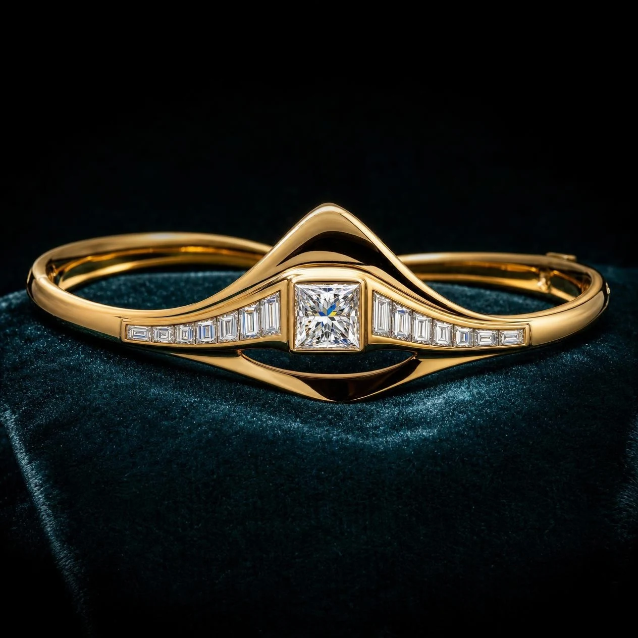 Rosa Secrète, 2.25 ct tw princess lab grown diamond bracelet in 18K yellow gold (front view)