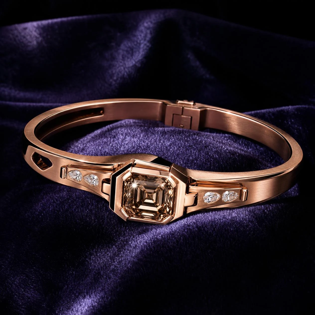 Maestro Severo, 1.89 ct tw asscher lab grown diamond men’s bracelet in rose gold (front view)