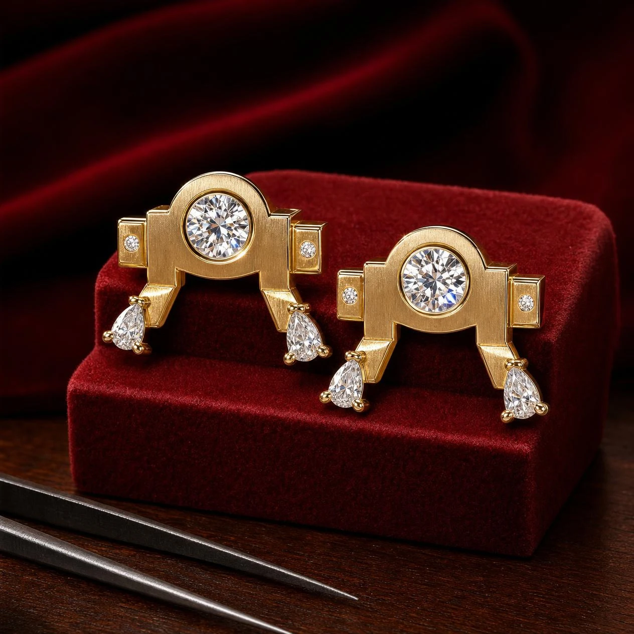 Stendardo Fermo, 3.48 ct tw round lab grown diamond men’s earrings in 18K yellow gold (front view)