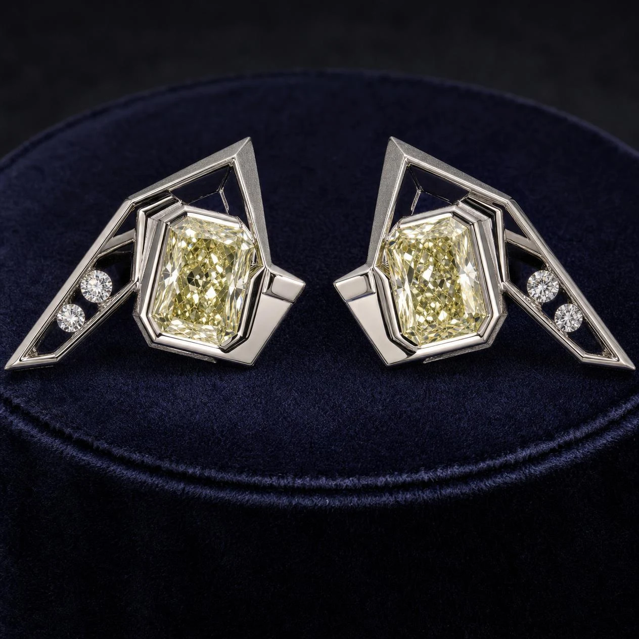 Laguna Éternelle, 5.4 ct tw radiant lab grown diamond earrings in 18K white gold (front view)