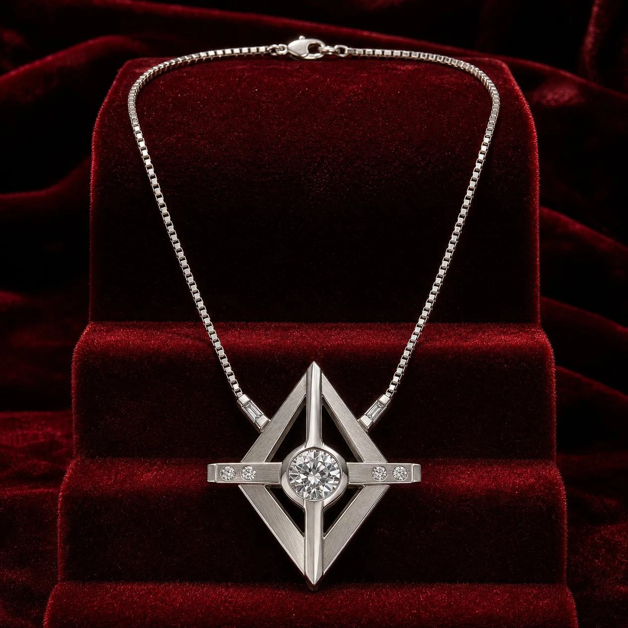 Vulcano Nobile, 1.4 ct tw round lab grown diamond men’s necklace in 18K white gold (front view)