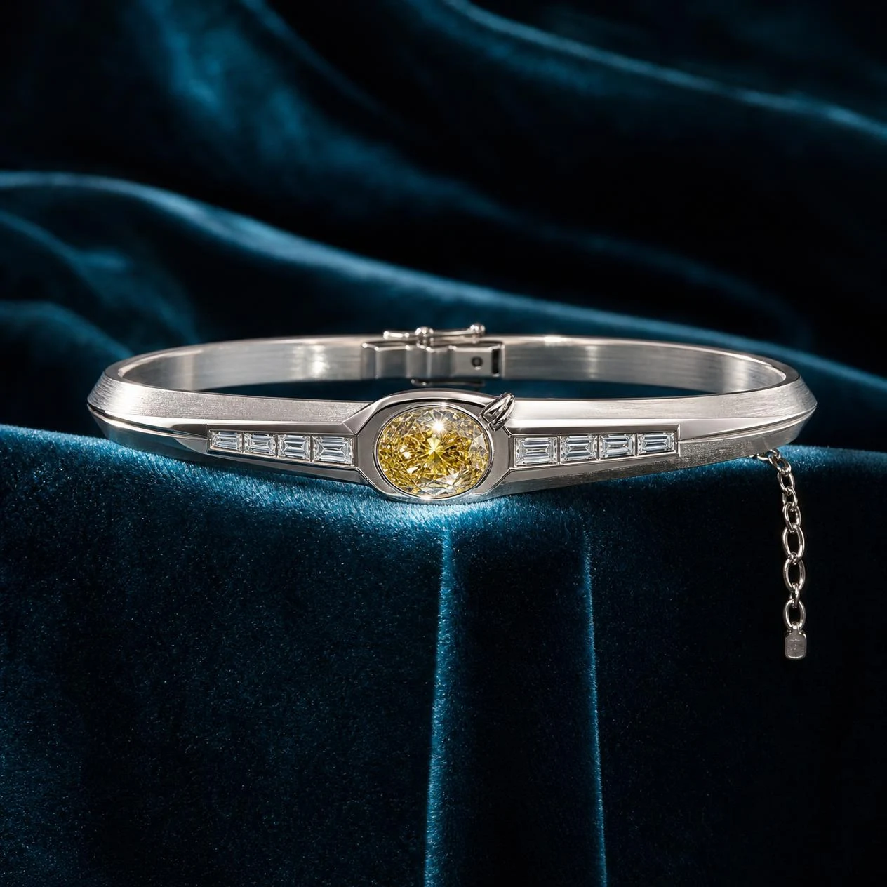 Legionario di Firenze, 2.82 ct tw oval lab grown diamond men’s bracelet in 18K white gold (front view)