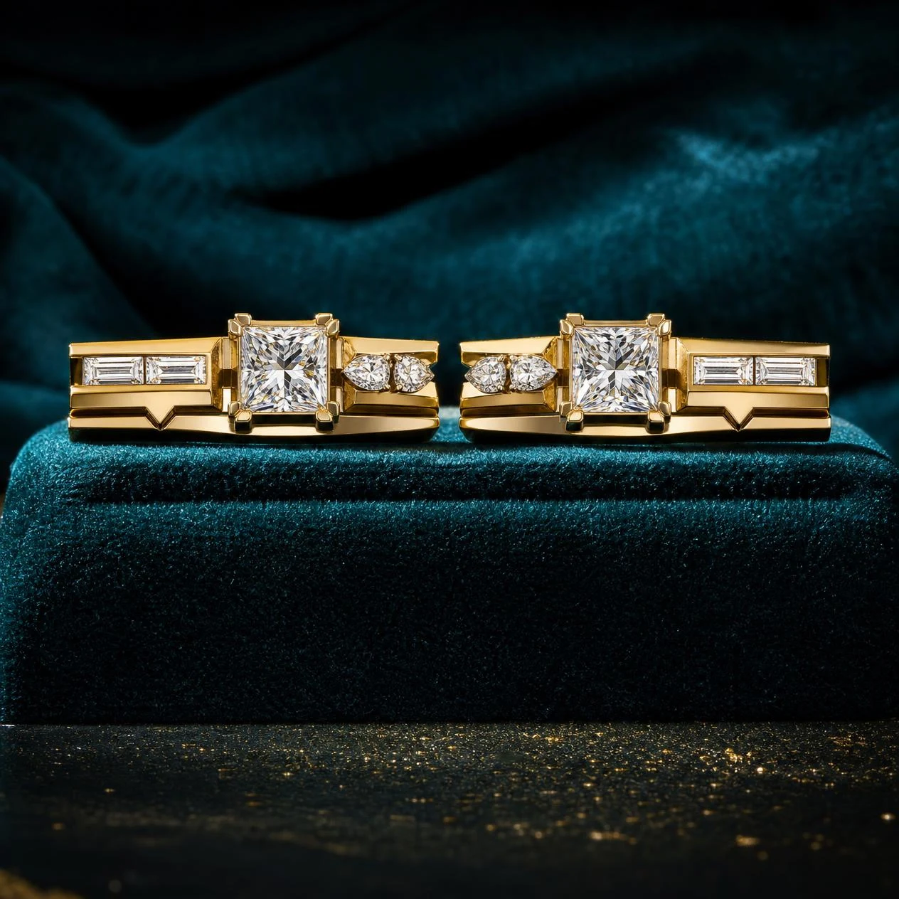 Sorgente di Primavera, 3.56 ct tw princess lab grown diamond earrings in 18K yellow gold (front view)
