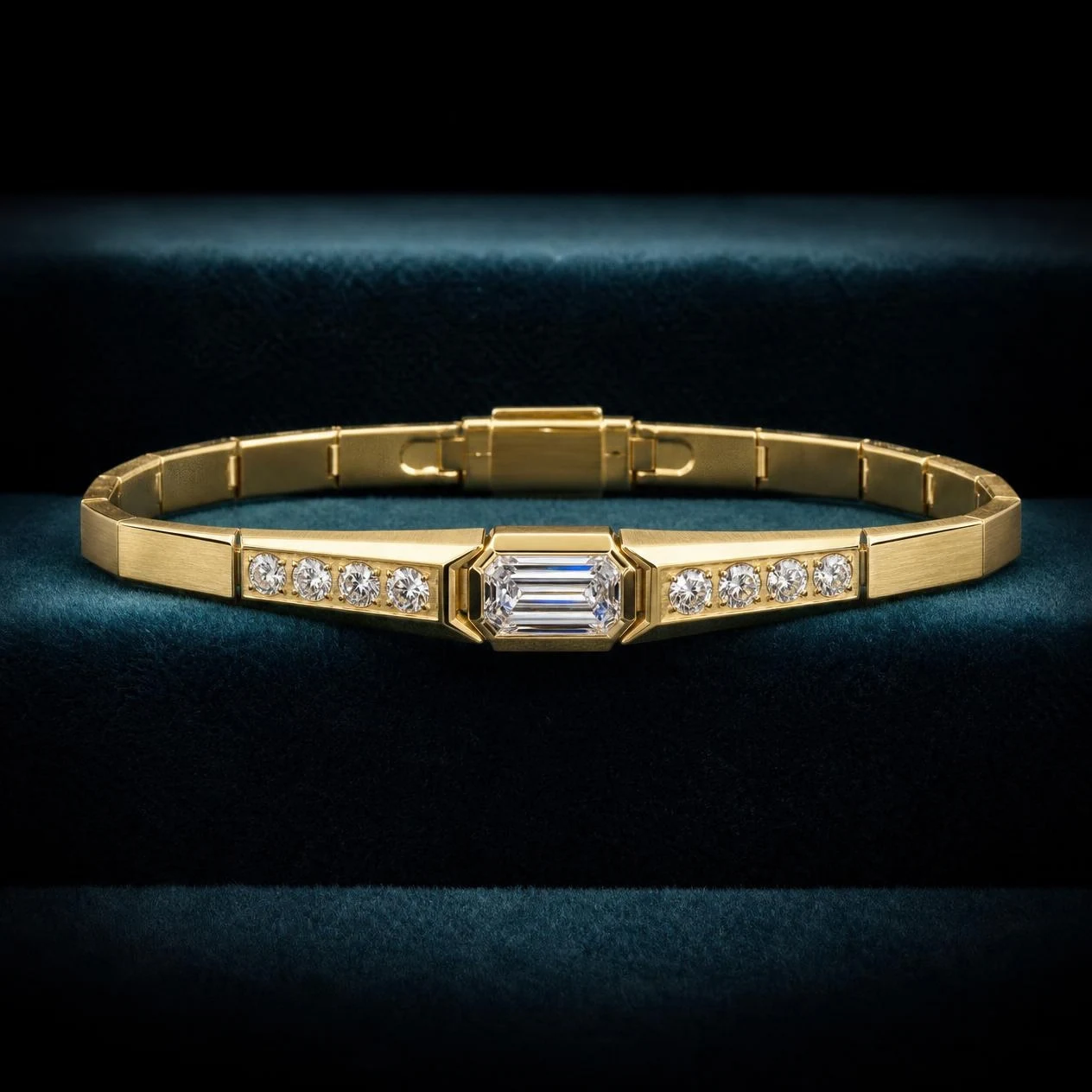Leone Nero, 1.9 ct tw emerald lab grown diamond men’s bracelet in 18K yellow gold (front view)