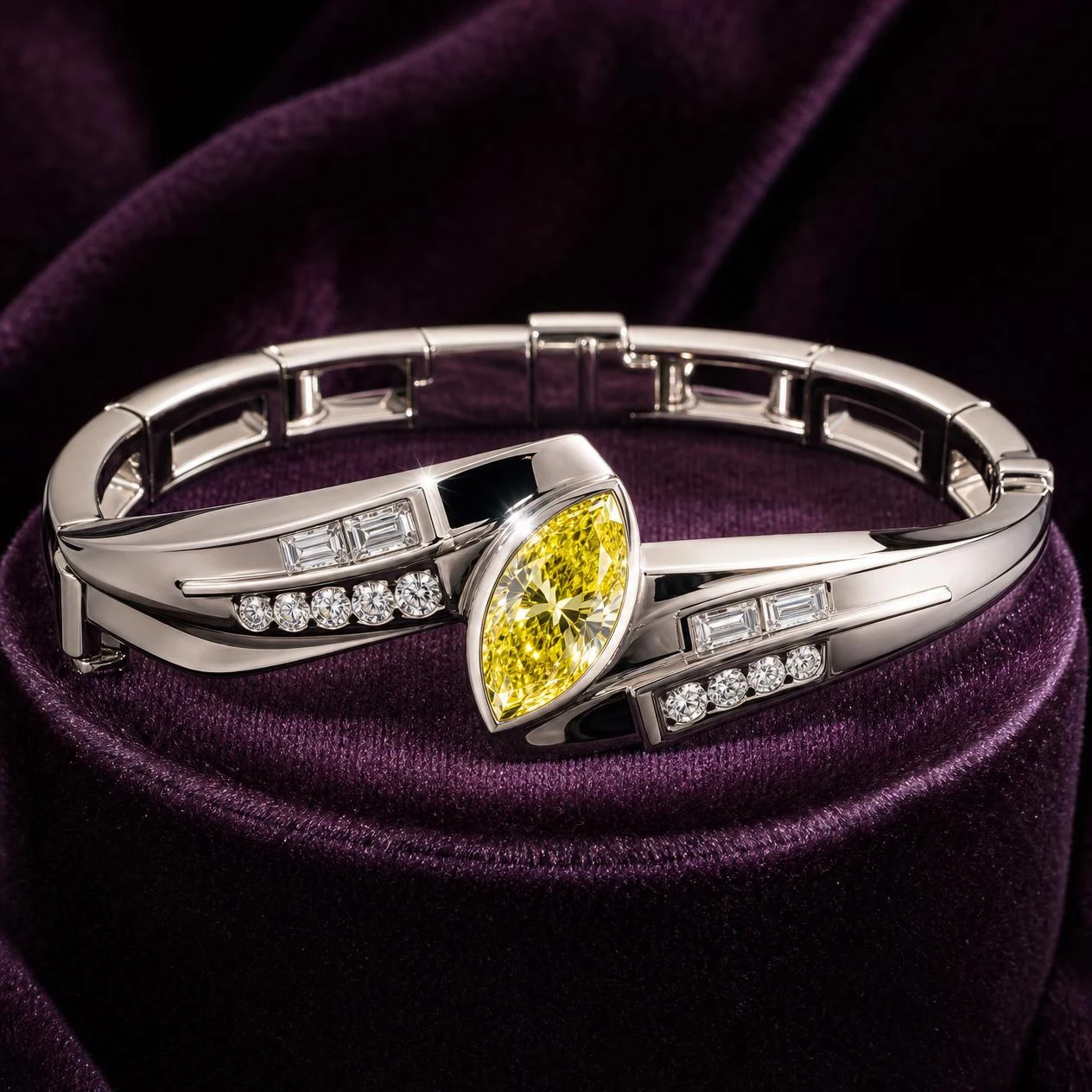 Mimosa d'Inverno, 1.68 ct tw marquise lab grown diamond bracelet in 18K white gold (front view)