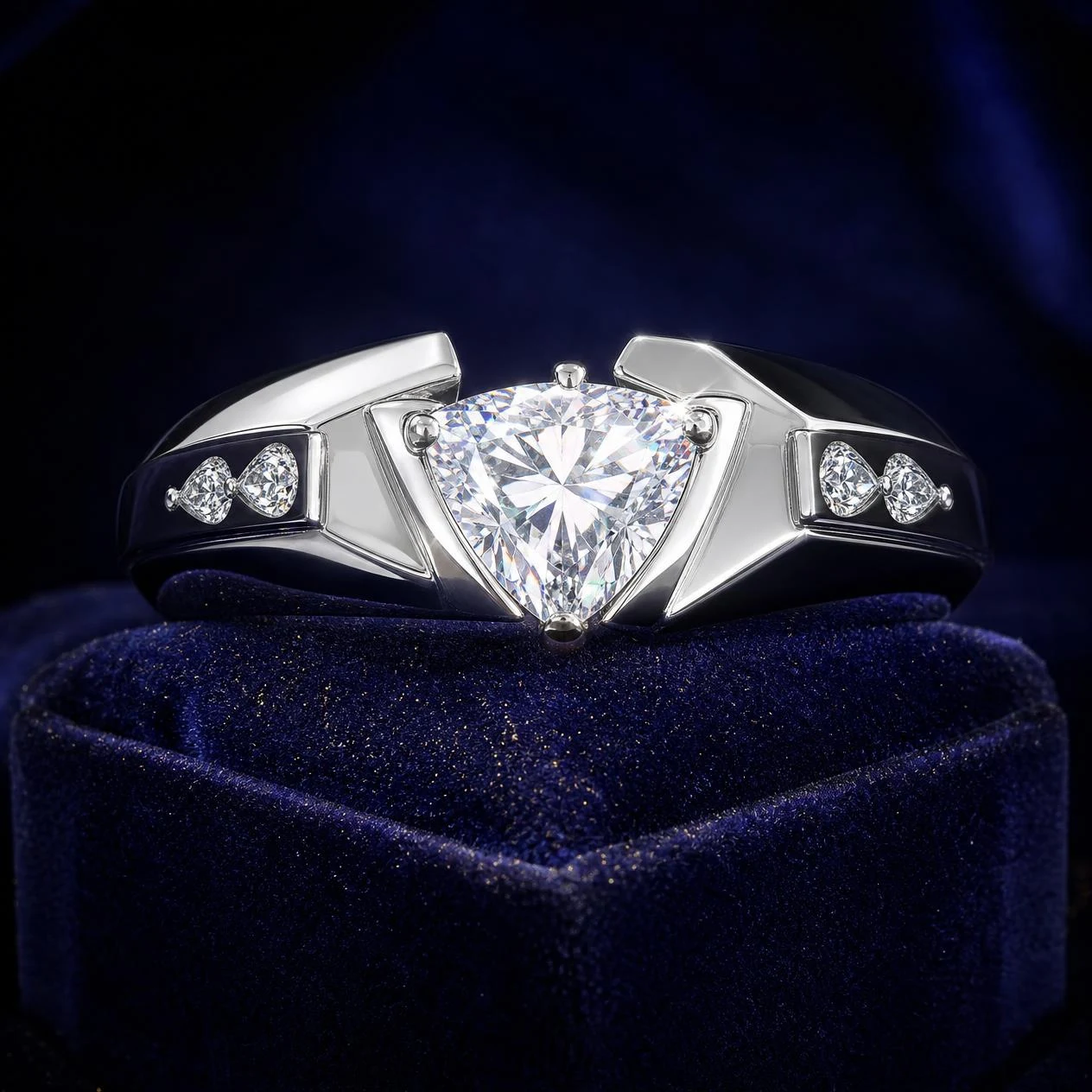 Glaciale Solenne, 2.81 ct tw trillion lab grown diamond men’s ring in 18K white gold (front view)
