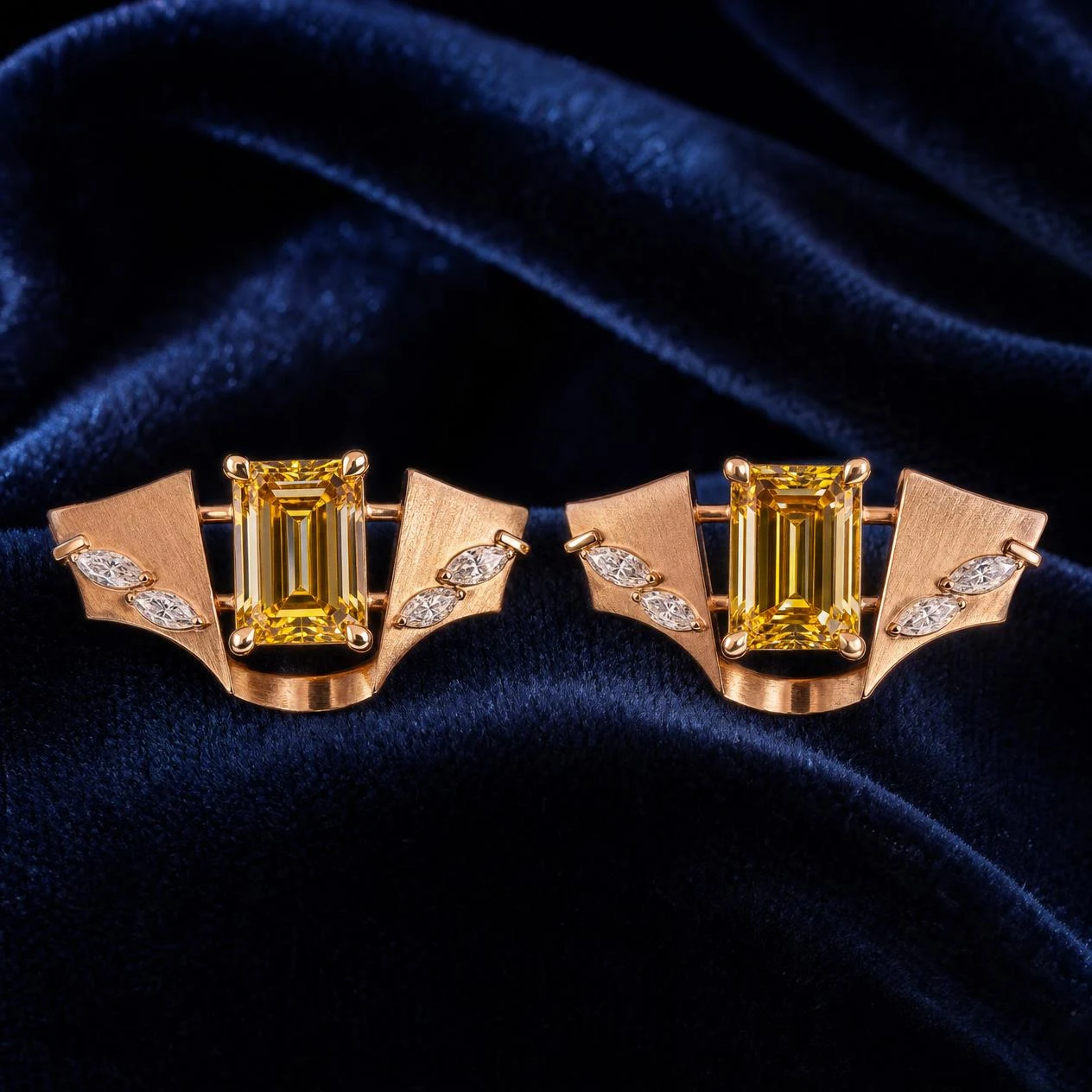 Miel di Primavera, 3.4 ct tw emerald lab grown diamond earrings in rose gold (front view)