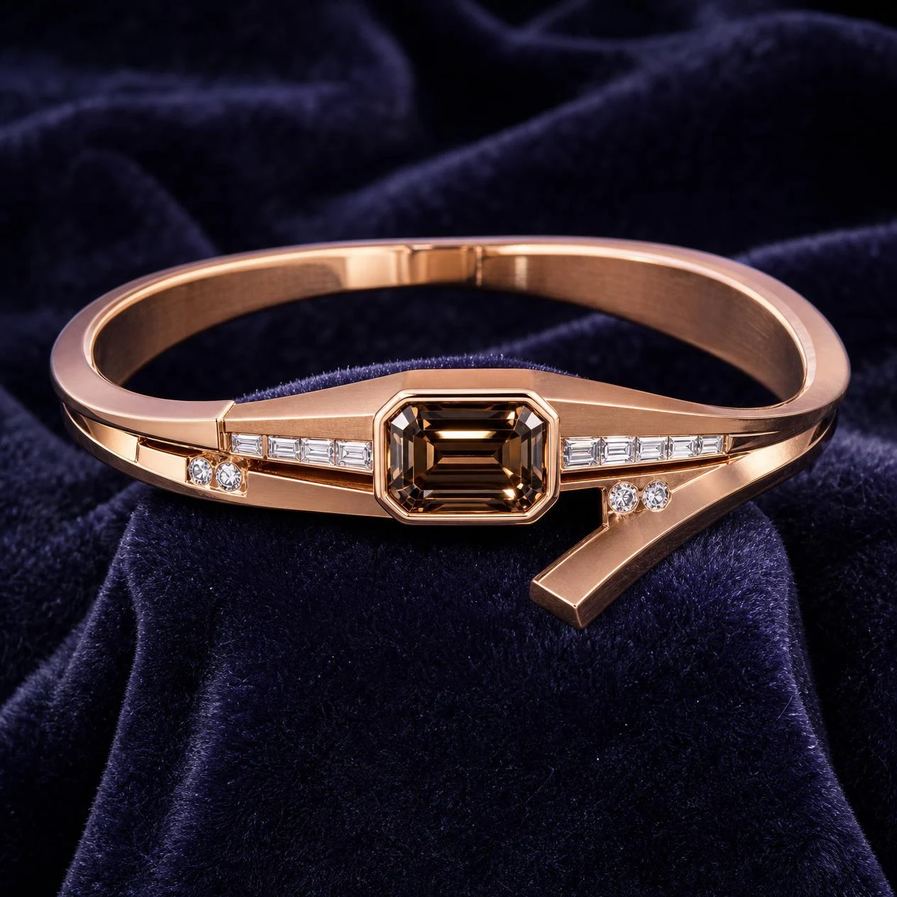 Ninfea Radiosa, 2.76 ct tw emerald lab grown diamond bracelet in rose gold (front view)