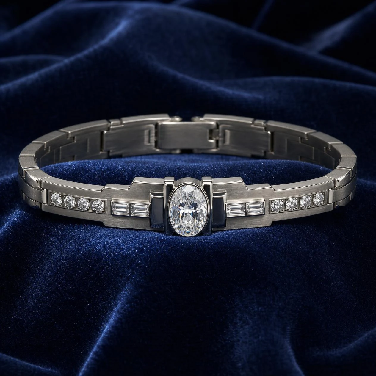 Uragano di Firenze, 1.86 ct tw oval lab grown diamond men’s bracelet in 18K white gold (front view)