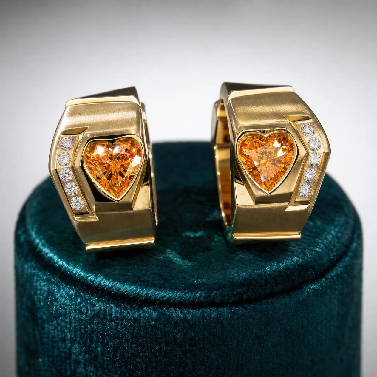 Signore d'Occidente, 4.4 ct tw heart lab grown diamond men’s earrings in 18K yellow gold (front view)