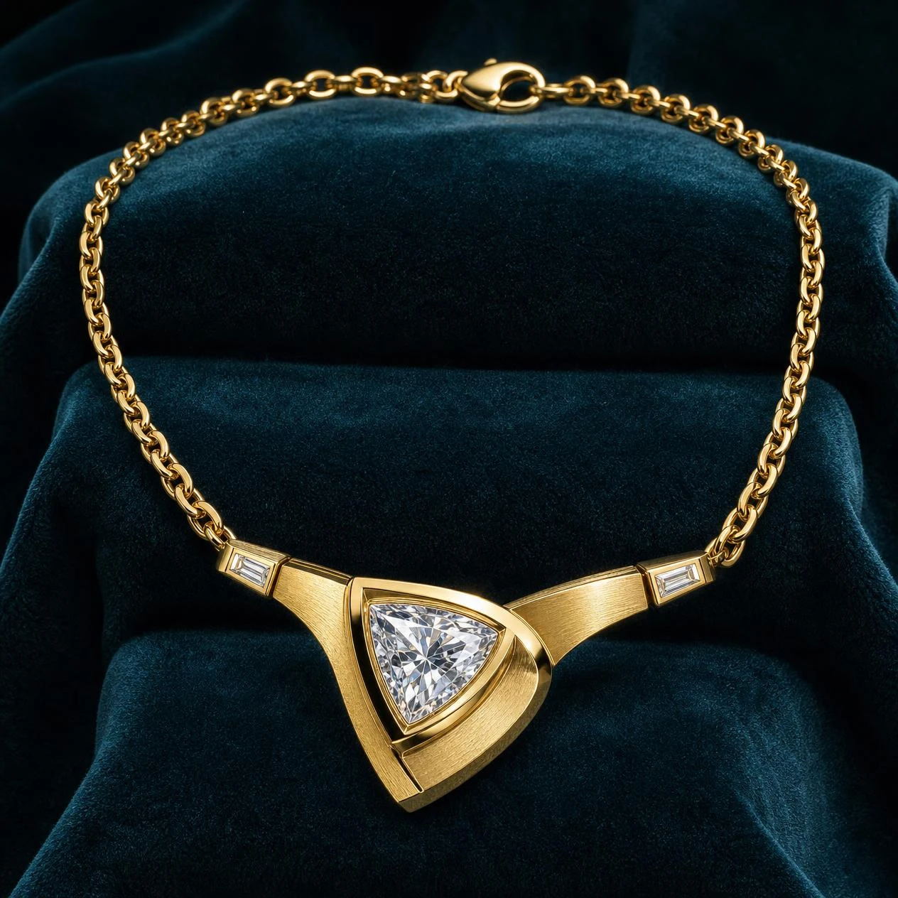 Vessillo Saldo, 1.26 ct tw trillion lab grown diamond men’s necklace in 18K yellow gold (front view)